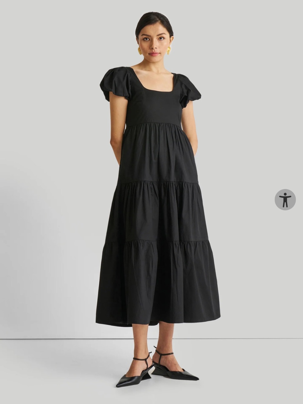 Reistor Puff Sleeve Tiered Maxi Dress in Black XL